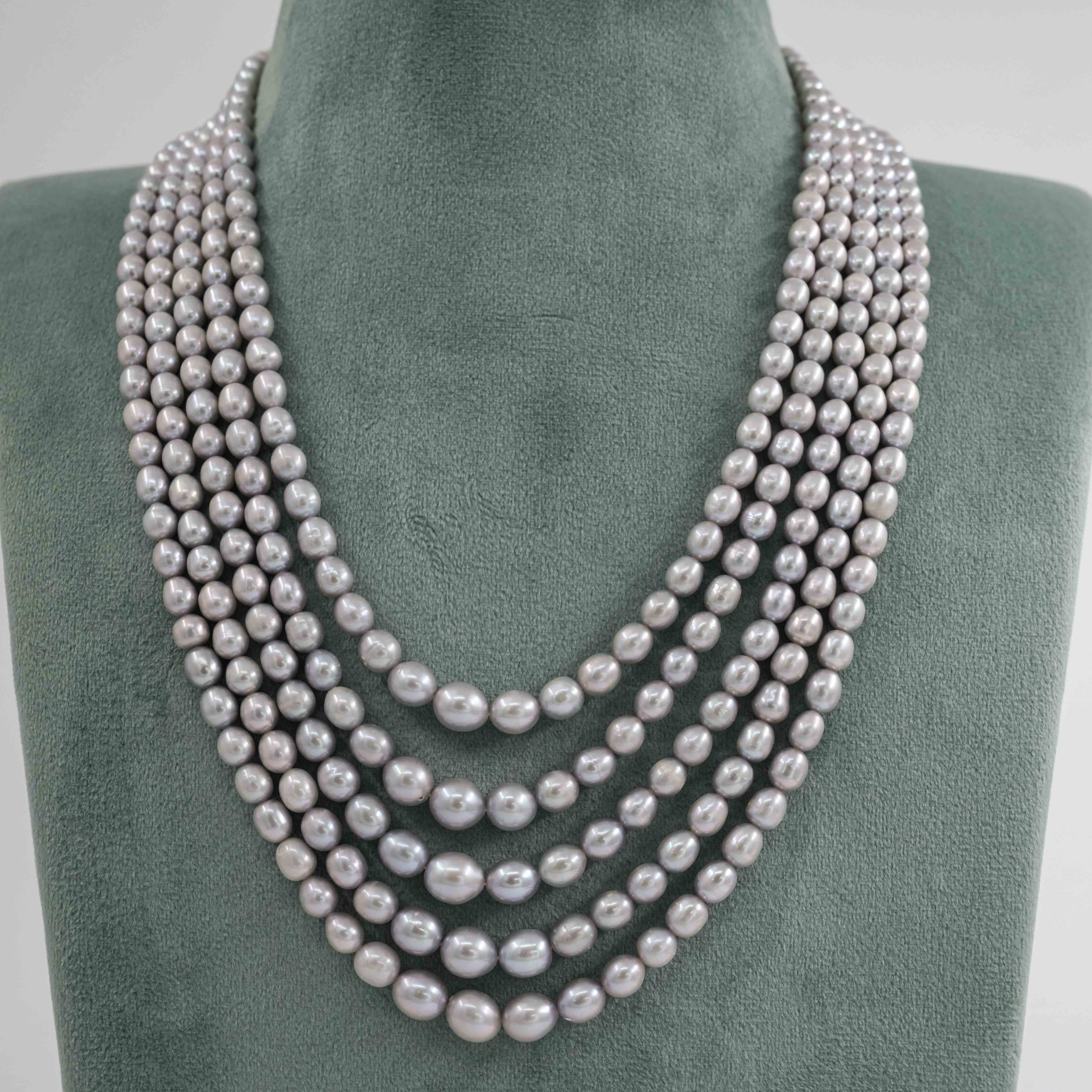 The Pearl Atelier by Kabra Pearls - Steel grey Rice Pearl grading Necklace